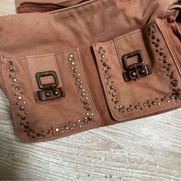 Free People Studded Distressed Canvas Leather Messenger Bag - Picture 5 of 14